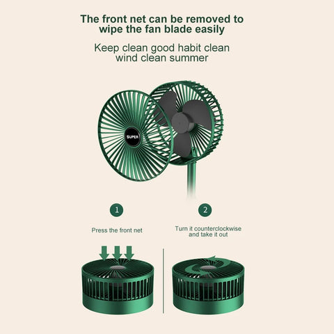 Portable Rechargeable Foldable Table Fan 2400mAh USB Charging | 3 Speed Silent Desktop Fan | Adjustable Mini Fan for Home, Office & Travel